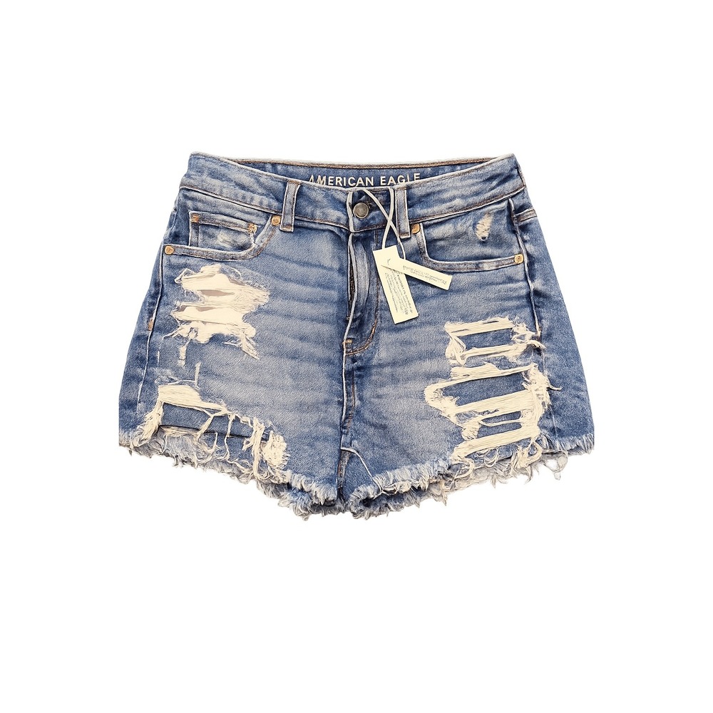 American Eagle Distressed Denim Shorts Womens 4‎ Blue Stretch Raw Hem High Waist